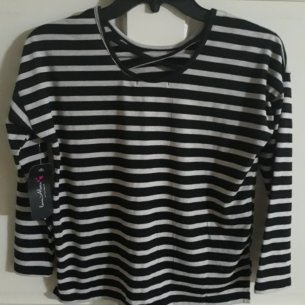 Love Alexa Black and Tan Striped Shirt
